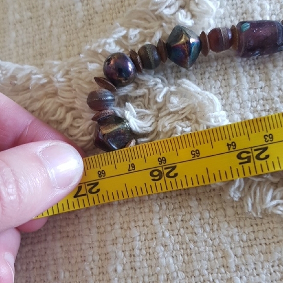 Long Length Boho Artsy Funky Amber Mixed Beaded Necklace - Picture 4 of 5